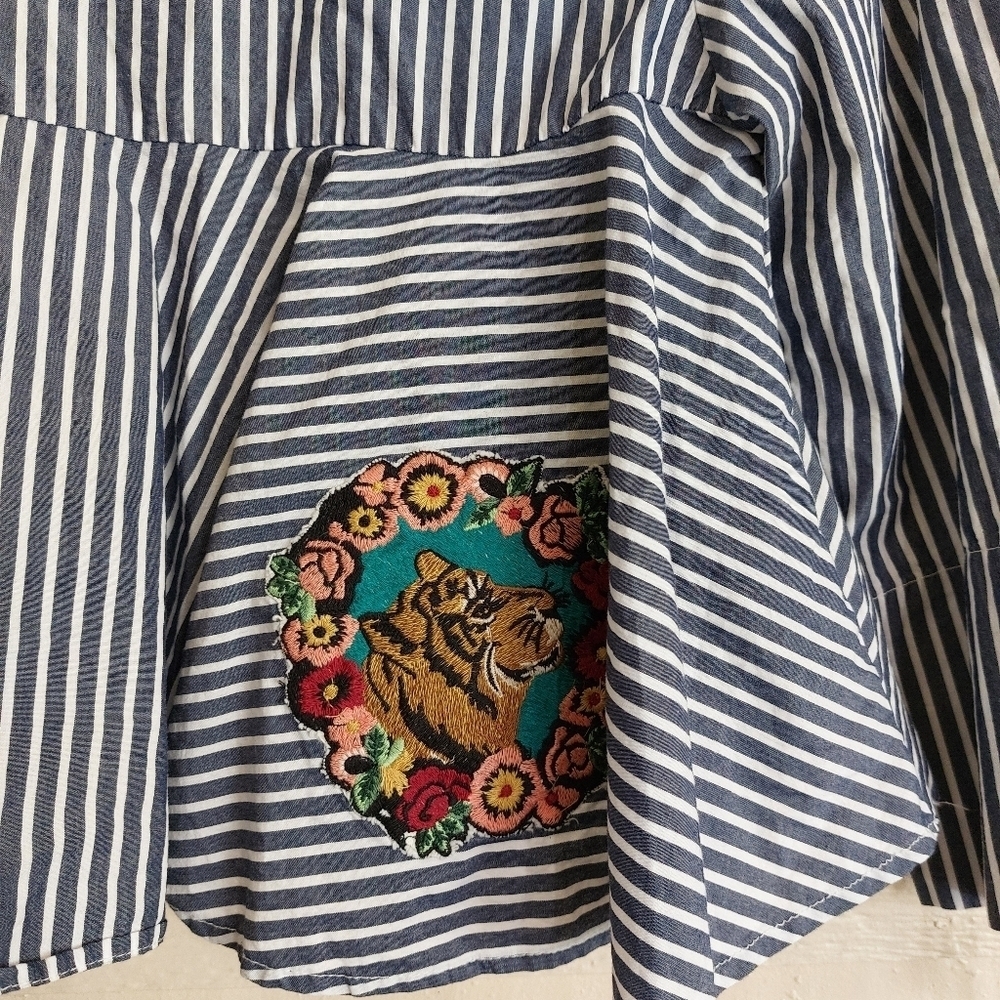 Zara 3/4 Sleeve Striped Peplum Cropped Top- size XS - Picture 5 of 8